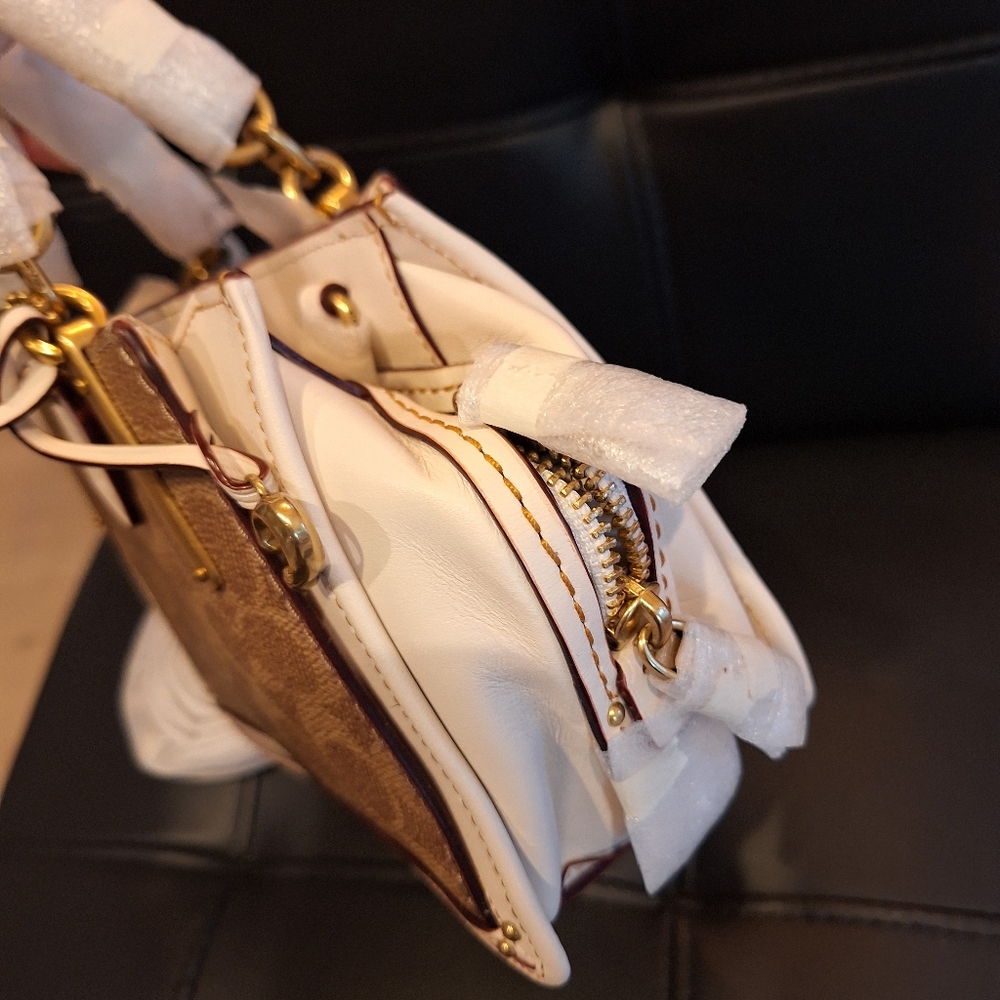 Coach Brown Signature Canvas Satchel with Cream Trim and Gold Hardware - Picture 8 of 11